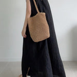 Casual Simple Solid Color Split-Side Round-Neck Sleeveless Midi Dress