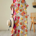Batwing Sleeves Half Sleeves Contrast Color Polka-Dot V-Neck Maxi Dresses