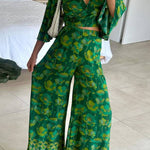 Casual V-Neck Lace-Up Top & Pants Two-Piece Set