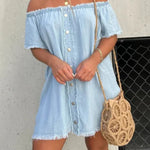 NEW SHORT SLEEVE CASUAL DENIM DRESS (BUY 2 FREE SHIPPING)