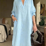 Women'S Casual Solid Color V-Neck Dress