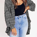 Women's Mineral Washed Button Down Plaid Flannel Shirt