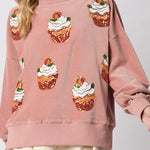 Christmas Pumpkin Cake Sequined Round Neck Loose Sweatshirt