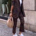 Retro wild leopard print suit cropped pants two-piece suit