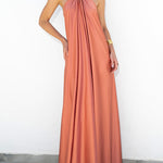 A-Line Loose Backless Solid Color Tied Halter-Neck Maxi Dresses
