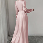 A-Line Elasticated Waist Asymmetric Pleated Solid Color Split-Joint Round-Neck Maxi Dresses