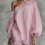 Long Sleeves Loose Solid Color Split-Joint One-shoulder Mini Dresses