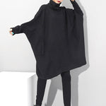Super Loose Black High-Neck Knitting Batwing Sleeves Sweater Dress
