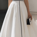 Timeless Contrast-Piped Mandarin Collar Midi Dress