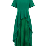 A-Line High Waisted Pleated Solid Color Split-Joint Round-Neck Maxi Dresses