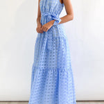 Loose Sleeveless Plaid Ribbed Stand Collar Maxi Dresses