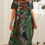 A-Line Loose Printed Round-Neck Midi Dresses