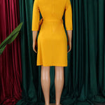 Three-Quarter Sleeves Pleated Solid Color Split-Front Tied Waist V-Neck Mini Dresses