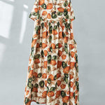 Half Sleeves Loose Pleated Printed Split-Joint Round-Neck Midi Dresses