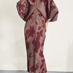 Batwing Sleeves Loose Pleated Printed V-Neck Midi Dresses