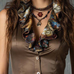 Boho-Vintage Elegant Ruffled Scarf-Collar Sleeveless Top