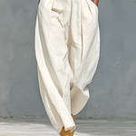 Women's Fashion Cotton And Linen Blend Crew Neck Long Sleeve Shirt Loose Trousers Set