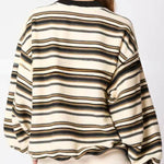 Striped Lapel Long-sleeved Top Loose Casual Sweatshirt