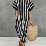 Women's Minimalist Black And White Striped Knitted Sheer Jumpsuit
