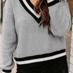 V-neck long-sleeved color-block sweater