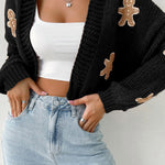 Fashionable Cookie Man Pattern Short Casual Knitted Cardigan