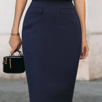 Sleek Navy Mandarin Collar Two-Piece Suit Set