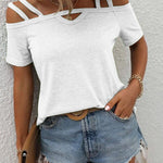 Solid Color Cold Shoulder Casual T-shirt