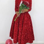 A-Line High Waisted Sequined Split-Joint Zipper Round-Neck Maxi Dresses