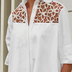 Long Sleeves Loose Gauze See-Through Solid Color Split-Joint Lapel Midi Dresses Shirt Dress