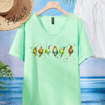 JFN Cotton & Linen Watercolor Hummingbirds Print Lounge Top