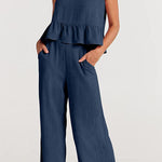 Sleeveless pleated vest wide-leg cropped pants casual suit