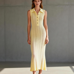 Women's Minimalist Knitted Shirt-collar Sleeveless Maxi Dress