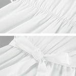 Long Sleeves Loose Pleated Solid Color Split-Joint Tied Waist V-Neck Mini Dresses Shirt Dress