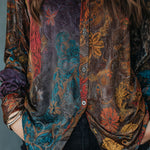 Boho Floral Print Velvet Long Sleeve Button Down Shirt