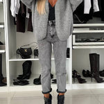 Explore Autumn Knit Open Front Long Balloon Sleeve Loose Cardigan
