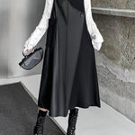 Irregularity Loose Asymmetric Buttoned Solid Color Split-Joint High Neck Midi Dresses