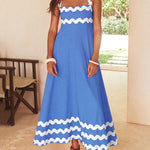 A-line High Waisted Contrast Color Zipper Square-neck Maxi Dresses Midi Dresses