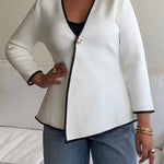 Take My Chances Contrast Trim Gold Button Long Sleeve Loose Jacket