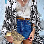 College Print Patchwork Cardigan Collar Outerwear