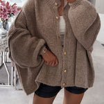 Solid Color Casual Retro Cardigan Bat Sleeve Sweater Cardigan