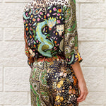 Dragon of My Eye Paisley Printed Patchwork Casual Blouse