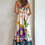 Feel Effortlessly Linen Blend Unique Print Smocked Back Midi Dress