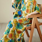 Batwing Sleeves Half Sleeves Contrast Color Polka-Dot V-Neck Maxi Dresses