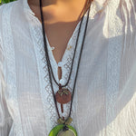 Wooden Disc Beaded Long Necklace