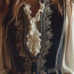 Vintage Baroque Navy Blue Velvet Embroidered Vest
