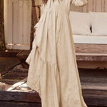 V-neck long-sleeved loose-fitting long skirt