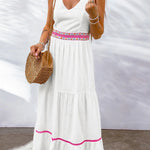 Contrast V-Neck Cutout Sleeveless Maxi Dress