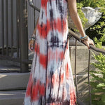 Casual Vacation Print Tie Dye Patchwork V Neck Sling Dress Dresses(7 Colors)