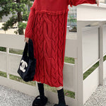 Long Sleeves Loose Solid Color Split-Joint Tasseled V-Neck Midi Dresses Sweater Dresses