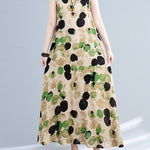 Loose Sleeveless Printed Split-Joint Round-Neck Maxi Dresses